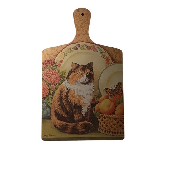 il_fullxfull.7734630940_cklh.jpg Vintage Calico Cat & Butterfly Cutting Board Jenny Barron by Wilscombe Melamine